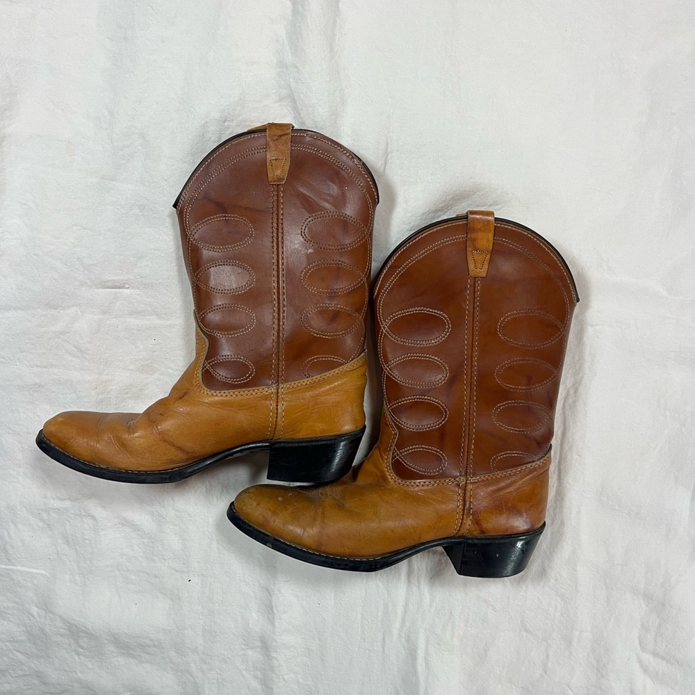 Vintage Leather Cowboy Boots Brown Western Boots Men’s 6.5 D Women’s 8